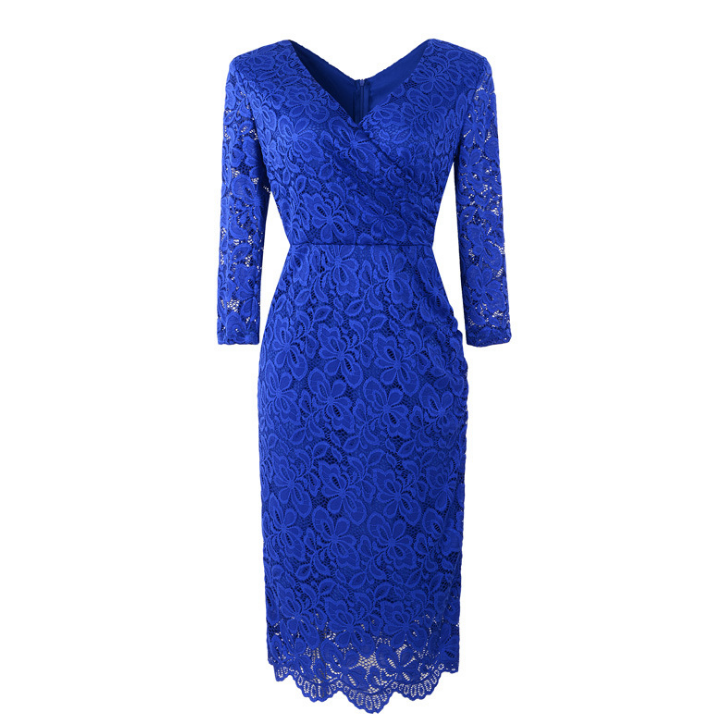 Cross V-Neck Lace Pencil Dress