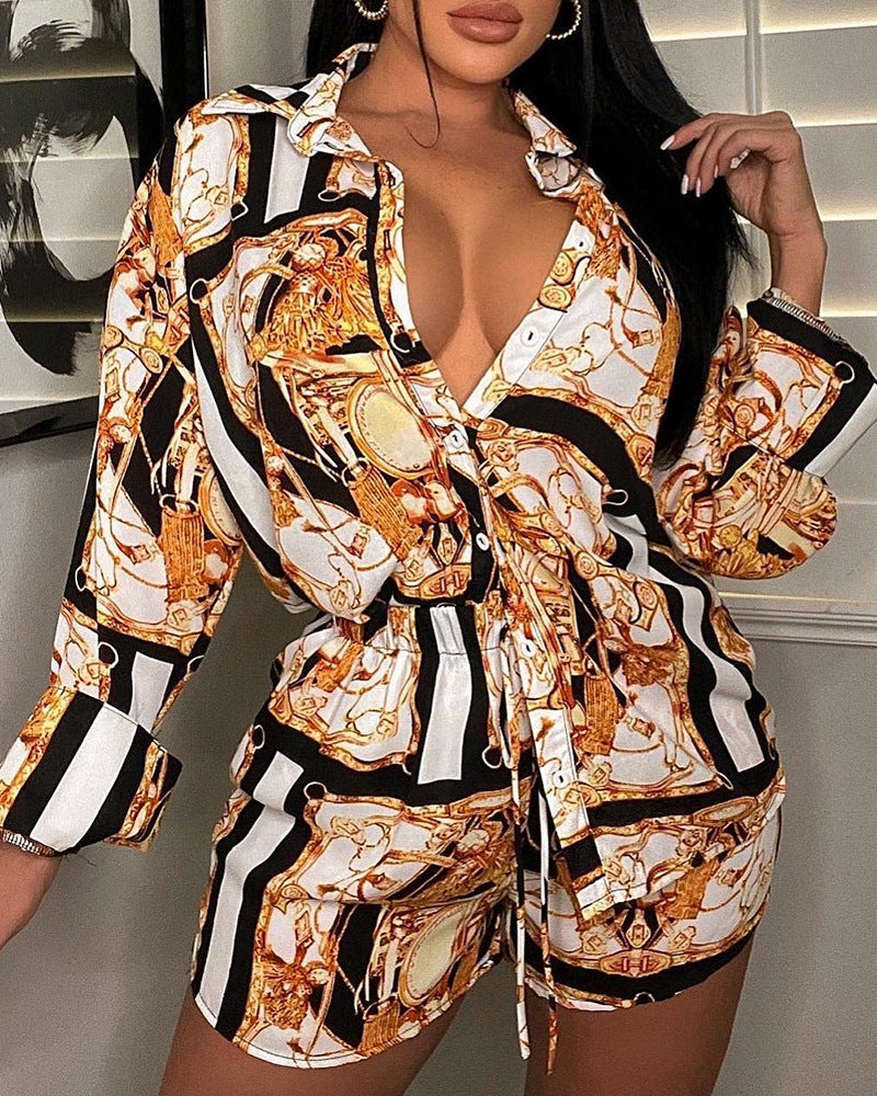 Fashion Sexy Print Long Sleeve Two-piece Suit
