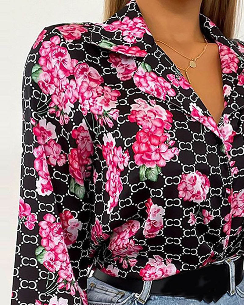 Long Sleeve Floral Print Shirt Top