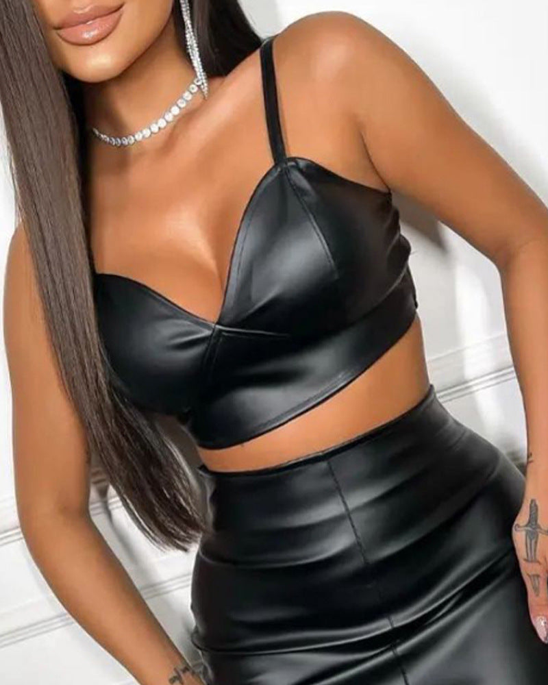 Black Sling Sexy Sleeveless Dress Two-Piece Set