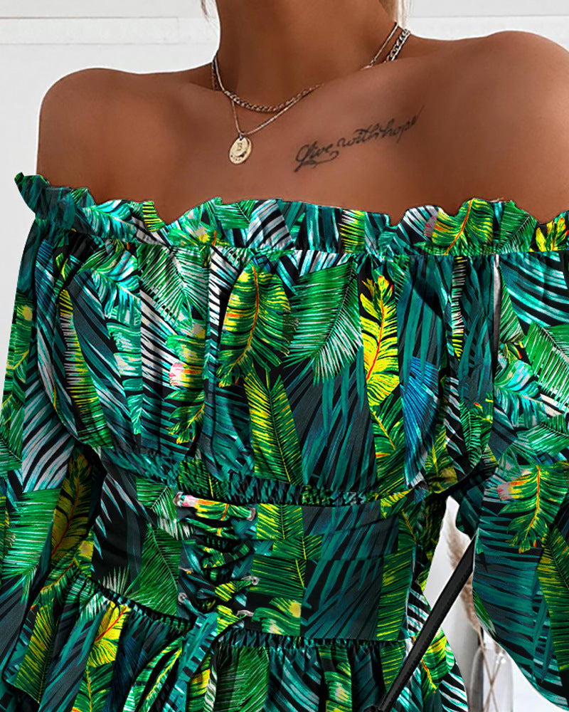 Sexy Print Off-Shoulder Long-Sleeve Top