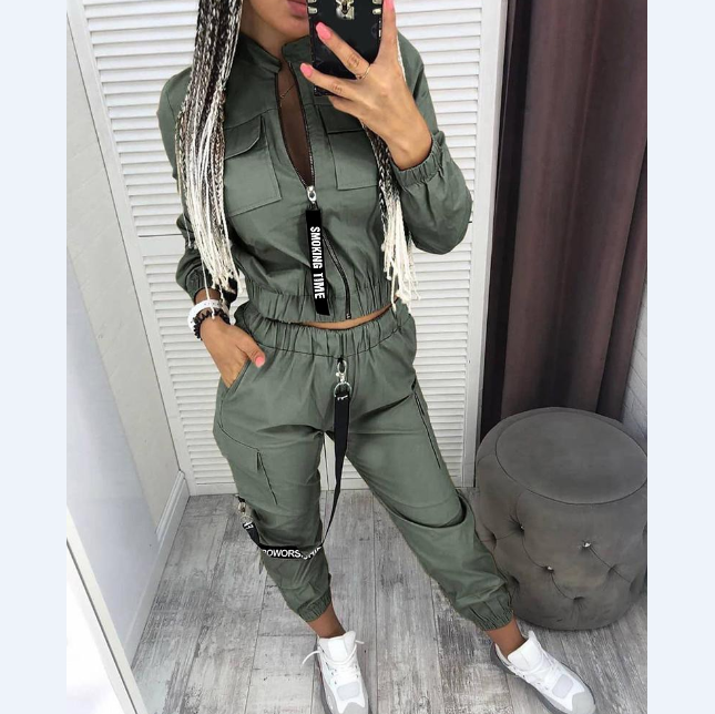 Solid Color Casual Trousers Two-Piece Set