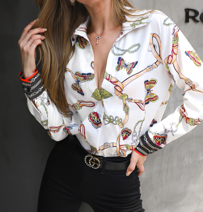 Fashion Long Sleeve Printed Shirt Top