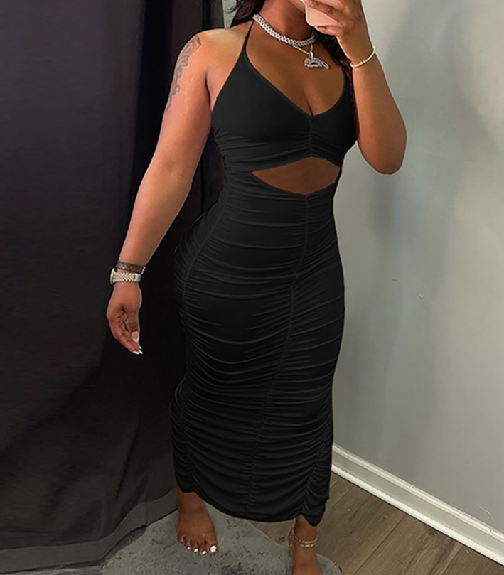 Fashion Casual Solid Color Sling Dress