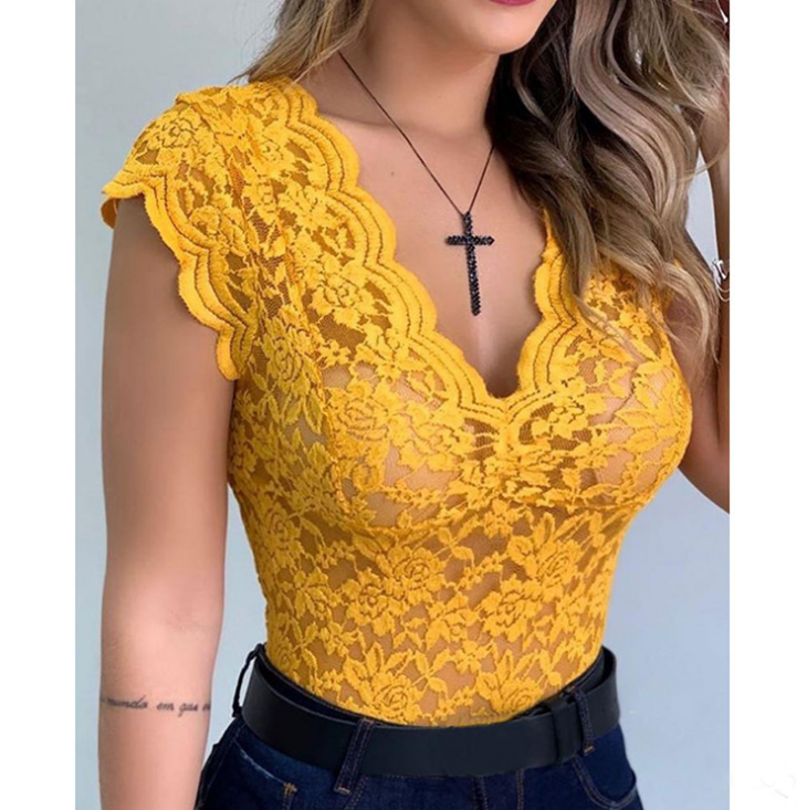 Sexy Slim V-Neck Sleeveless Jumpsuit Lace Top