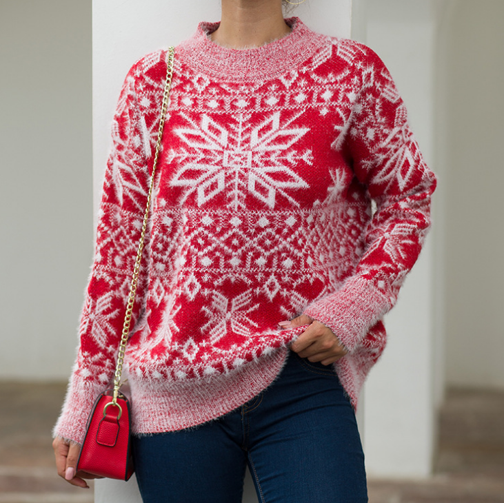 Women's Long Sleeve Round Neck Knitted Sweater