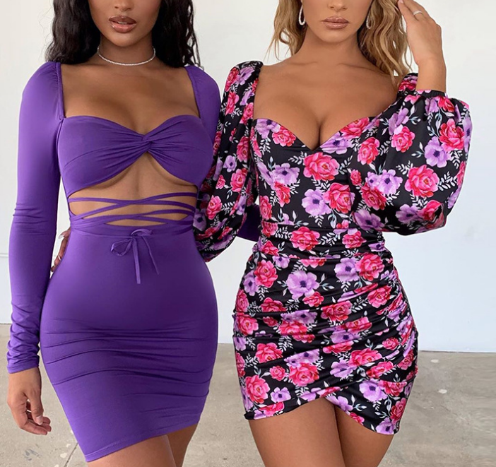 Irregular Fashion Print Sexy Package Hip Dress