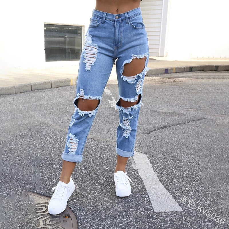 Casual Fashion Ripped Denim Trousers