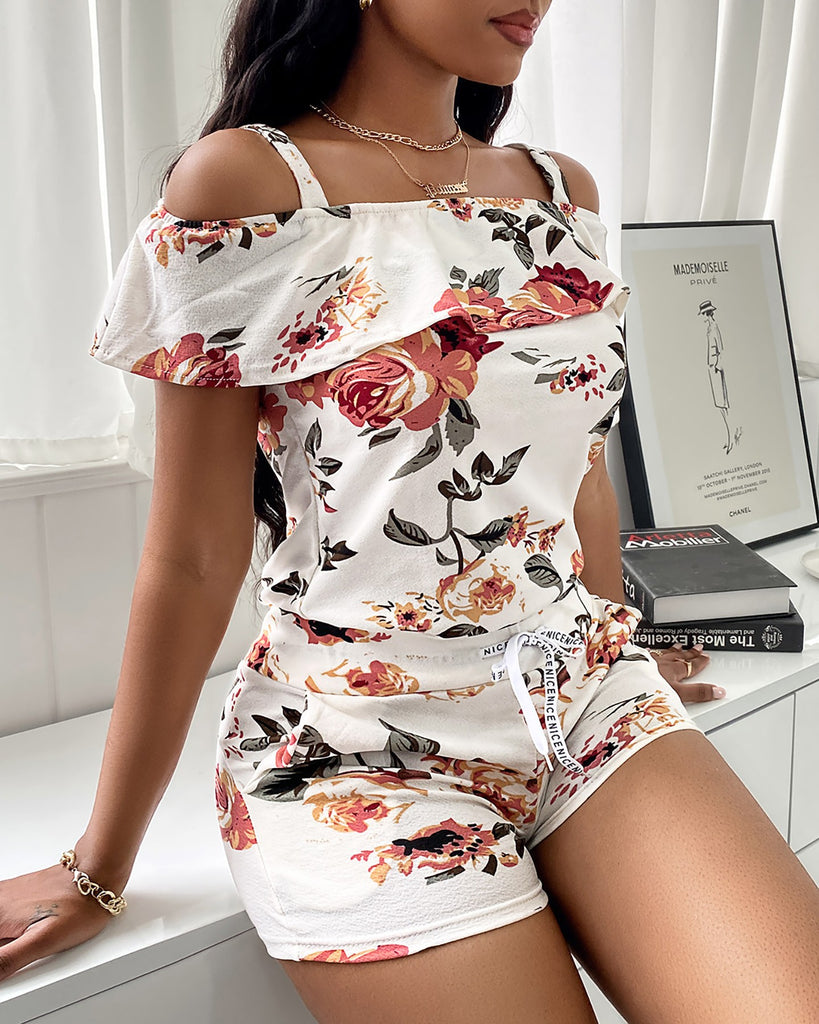 Floral Sling Strapless High Waist Shorts Two-Piece Suit