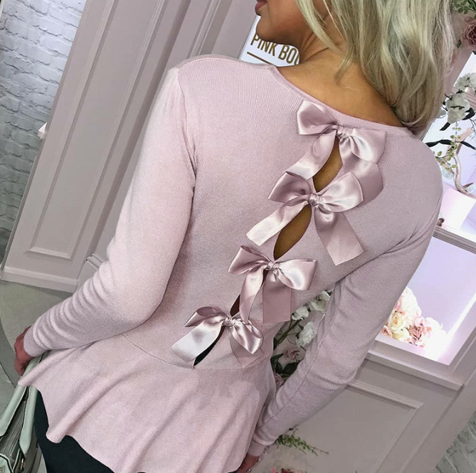 Sexy Fashion Backless Bowknot Long Sleeve Shirt