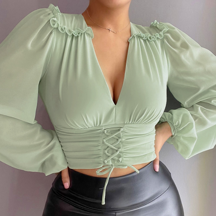 Sexy V-Neck Long Sleeve T-Shirt Top