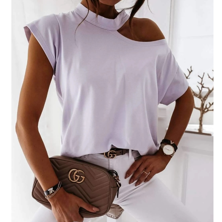 Solid Color V-Neck Short Sleeve T-Shirt Top