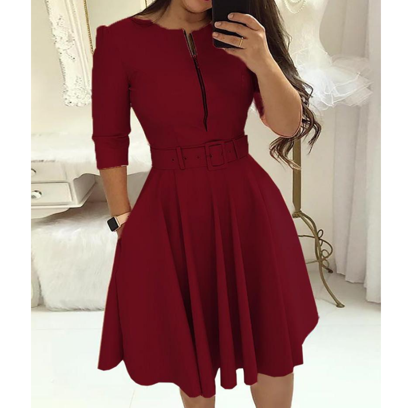 Slim Zipper Long-Sleeved Dress