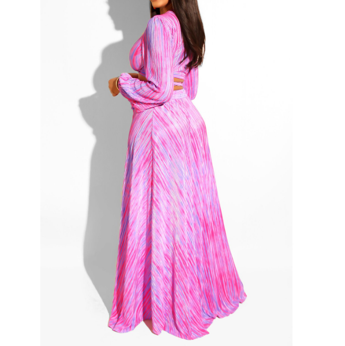 Long Sleeve Women'S Printed Chest Wrap Two-Piece Dress