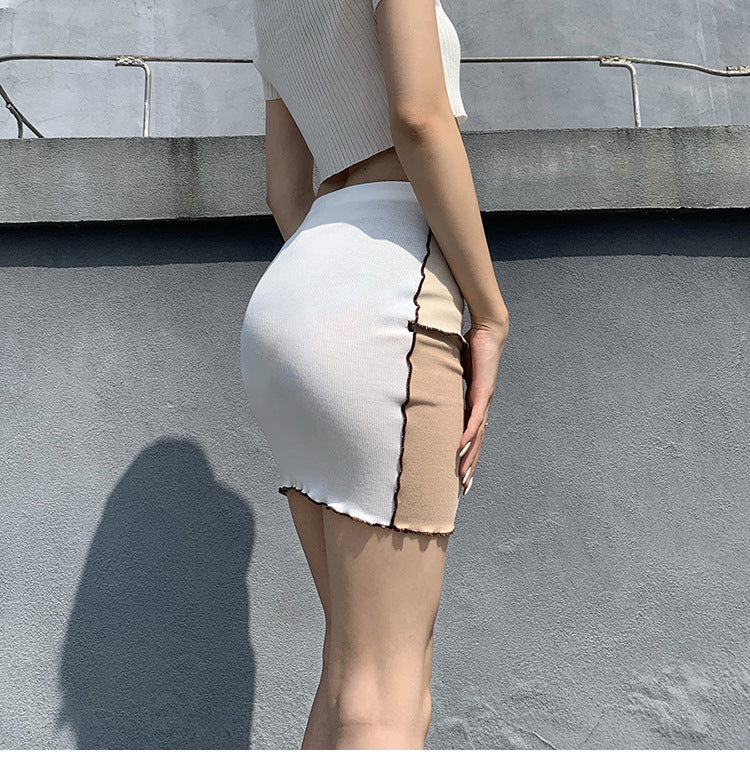 Fashion Stitching Contrast Color Slim High Waist Skirt
