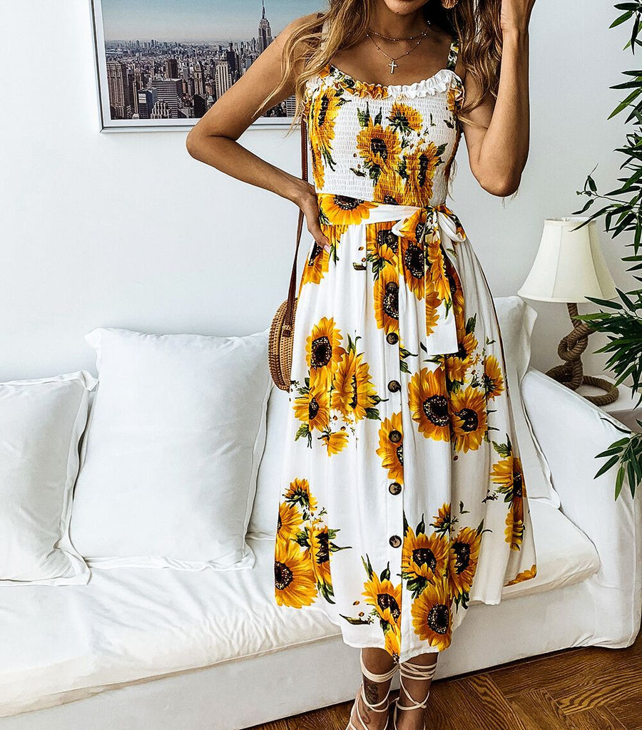 Sexy Fashion Print Button Princess Dress