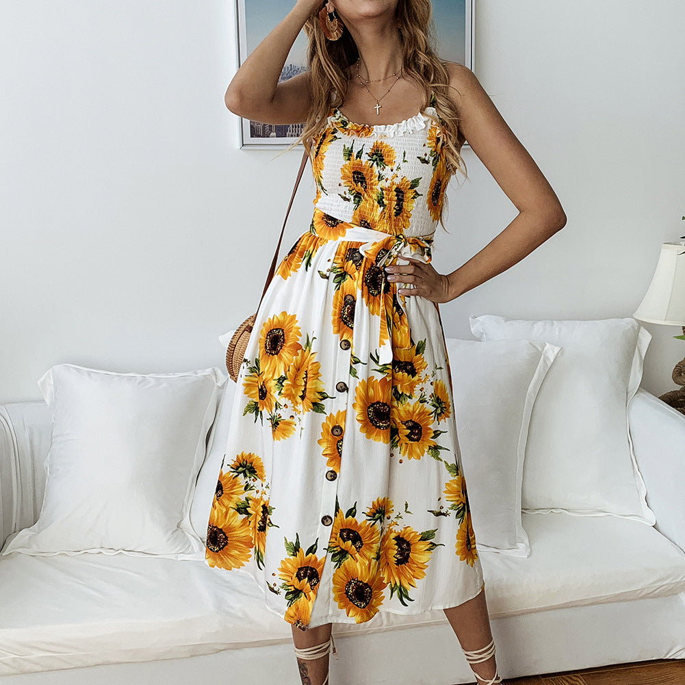 Sexy Fashion Print Button Princess Dress