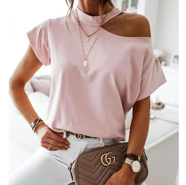 Solid Color V-Neck Short Sleeve T-Shirt Top
