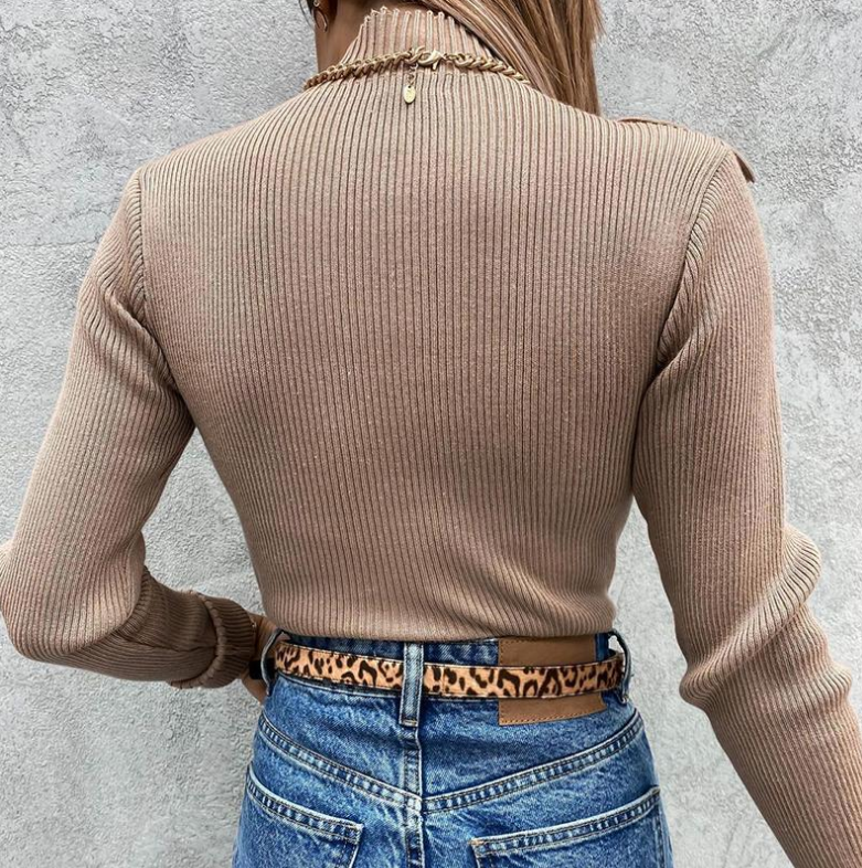 Solid Color Women'S Long-Sleeved Ruffled Knitted Top
