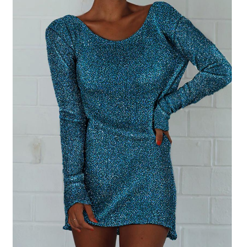 Sexy Backless Long Sleeves Knitted Solid Color Dress