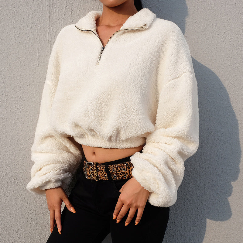 Casual Long-Sleeved High-Necked Zipper Sweater