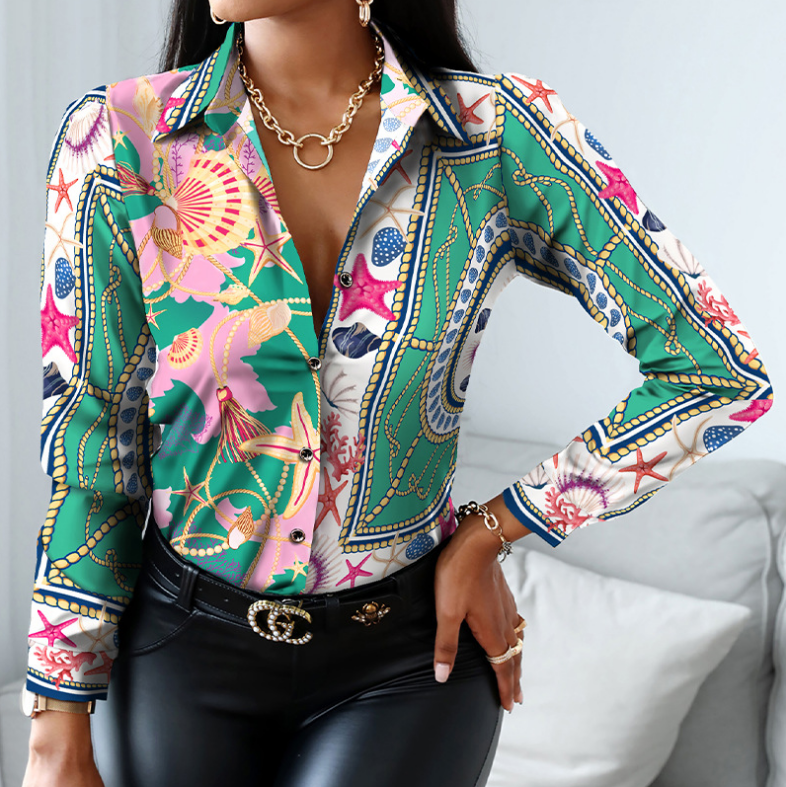 Printed Long-Sleeved Chiffon Shirt