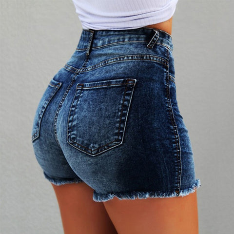 Solid Color Women'S Ripped Denim Shorts