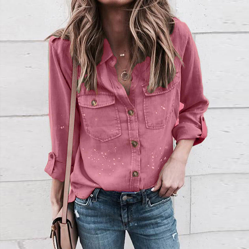 Sweet Women Pocket Long Sleeve Shirt