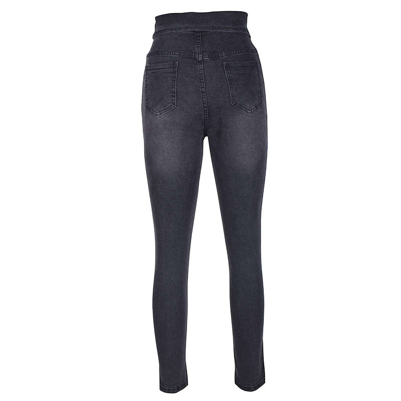 Elastic Button High Waist Denim Pants
