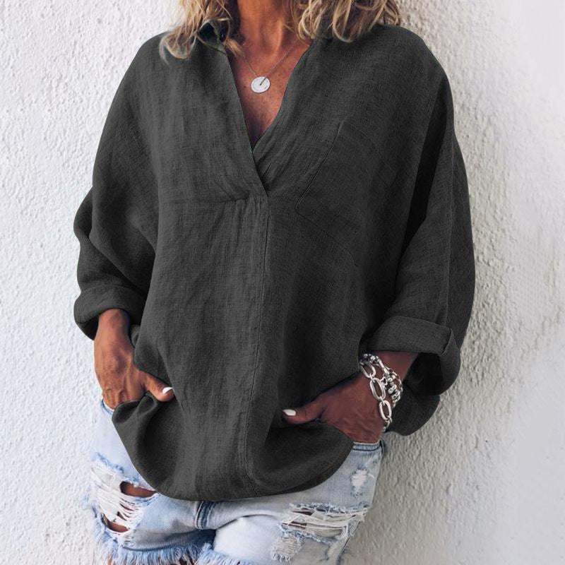 Loose V-Neck Long-Sleeved Shirt