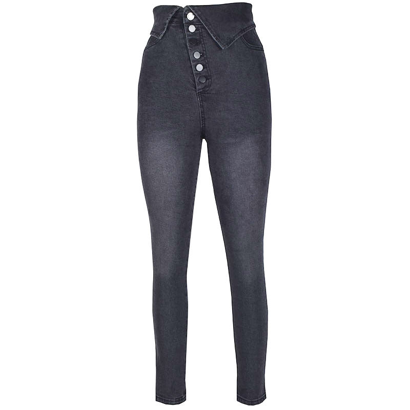 Elastic Button High Waist Denim Pants