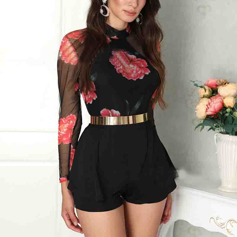 Fashion Long Sleeve Printed Jumpsuit