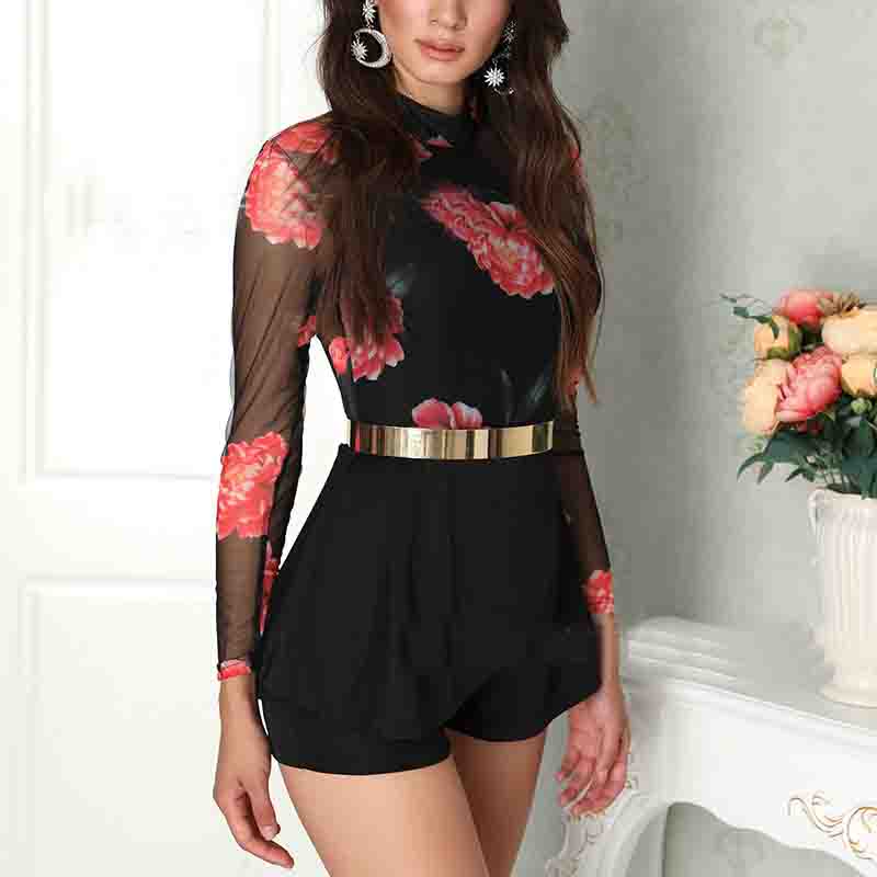 Fashion Long Sleeve Printed Jumpsuit