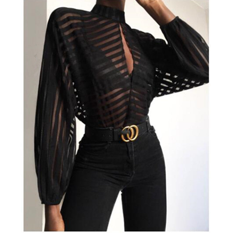 Sexy Long-Sleeved Chiffon Shirt