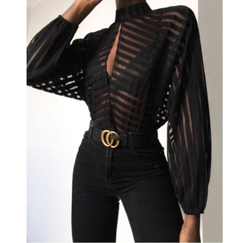 Sexy Long-Sleeved Chiffon Shirt