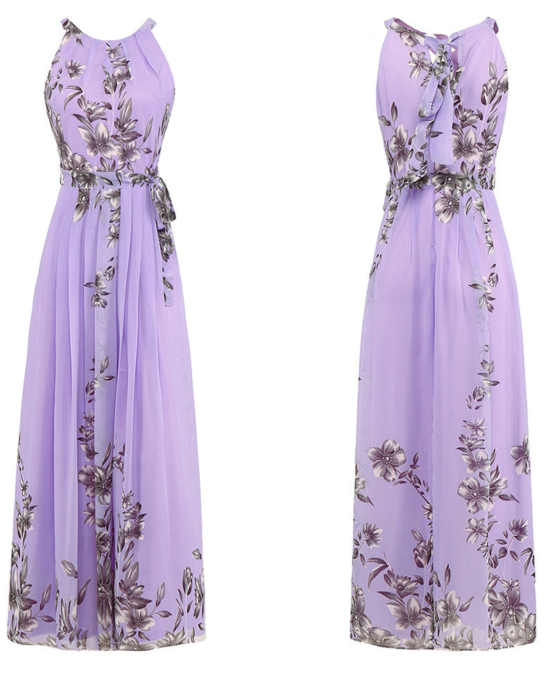 Sleeveless Print Maxi Long Dress