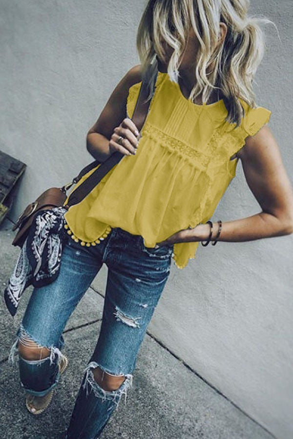 Round Neck Sleeveless Lace Shirt
