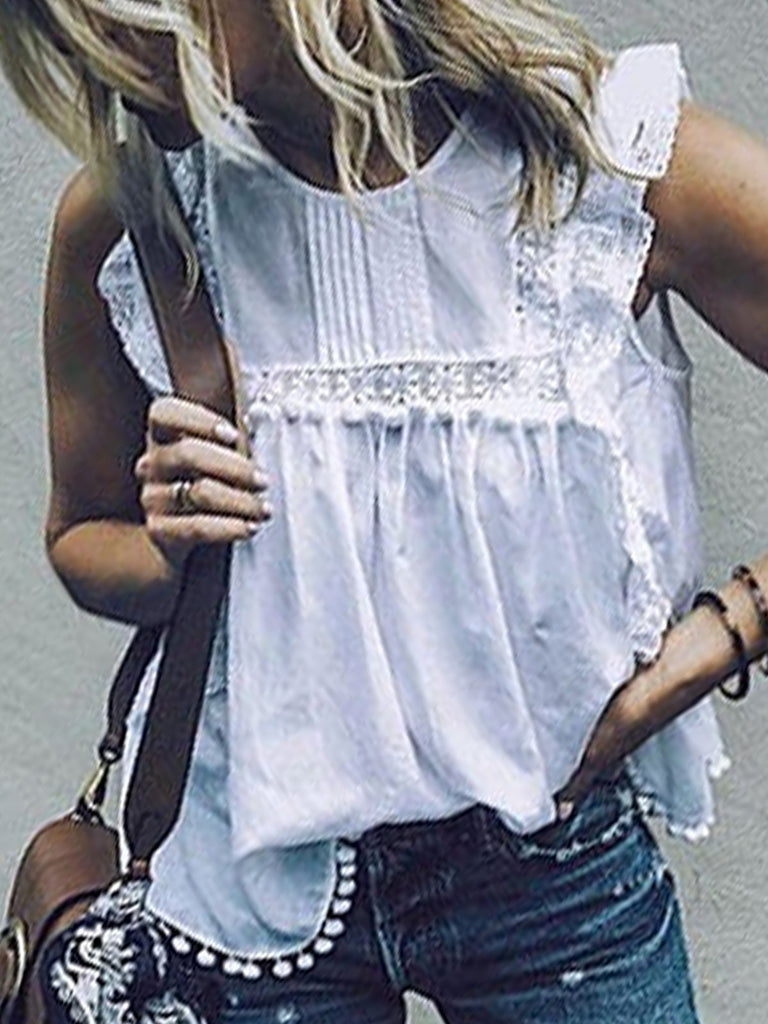 Round Neck Sleeveless Lace Shirt
