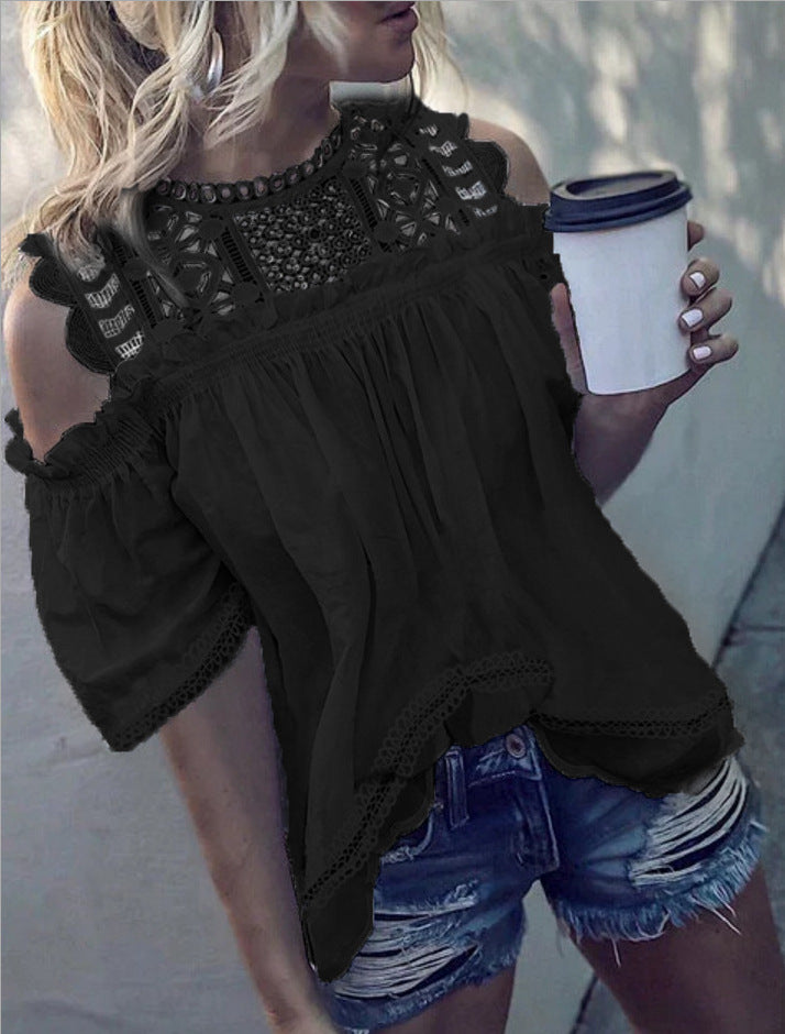 Solid Color Round Neck Shoulder Shirt