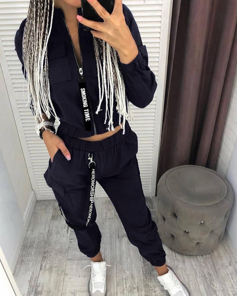 Solid Color Casual Trousers Two-Piece Set