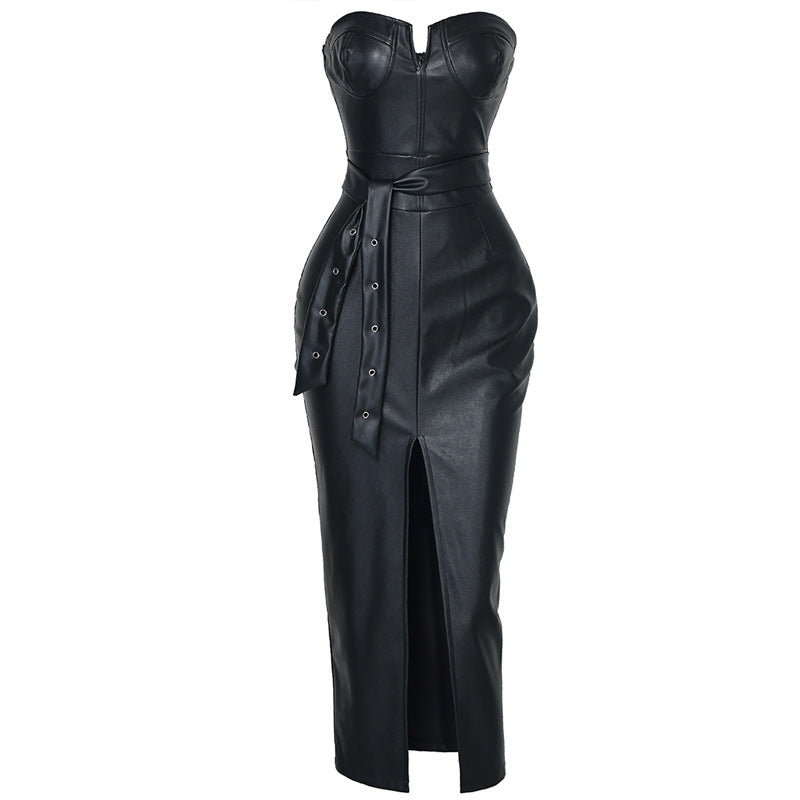 Sexy Solid Color Tight-Fitting Split Dress