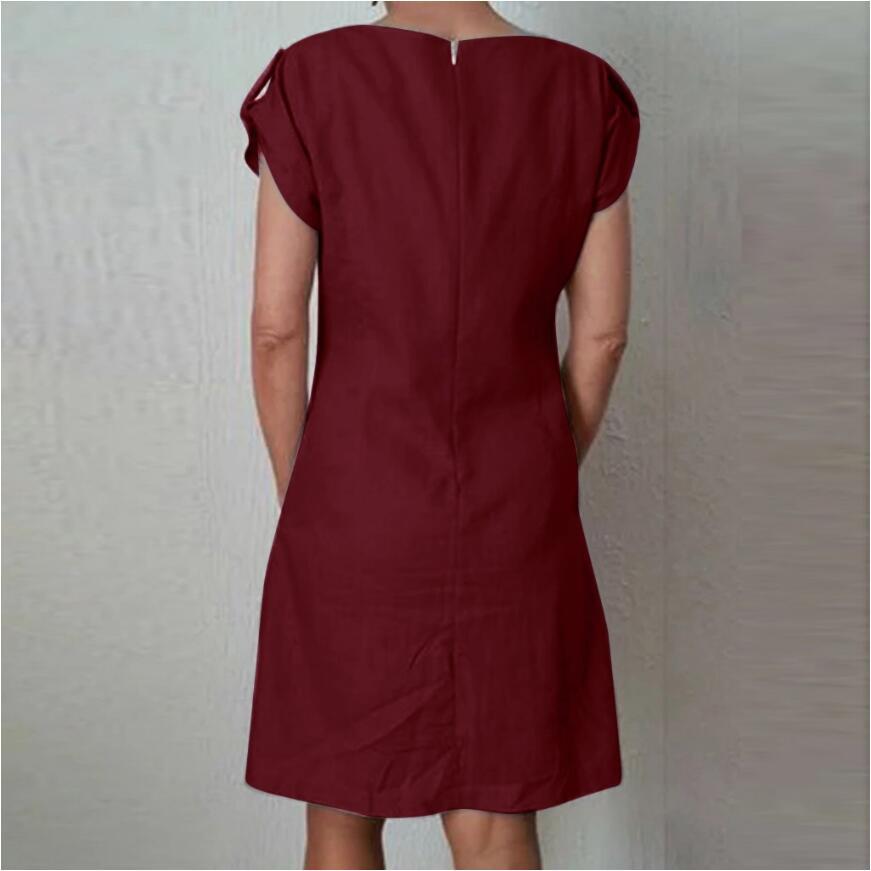 Solid Color Round Neck Short Sleeve Print Mini Dress