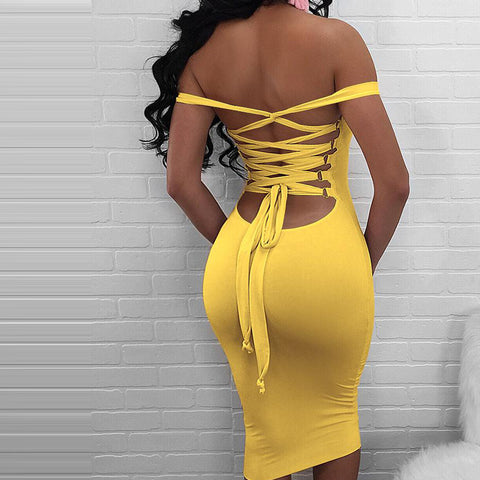 Backless Sexy Package Hip Long-Sleeved Dress