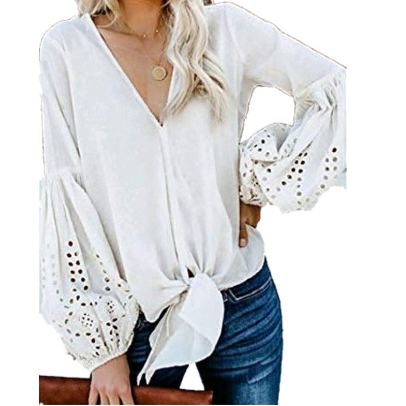 V-Neck Loose Lace Top