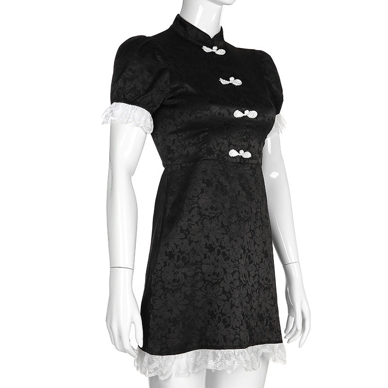 Sweet Short Sleeve High Waist Lace Dress