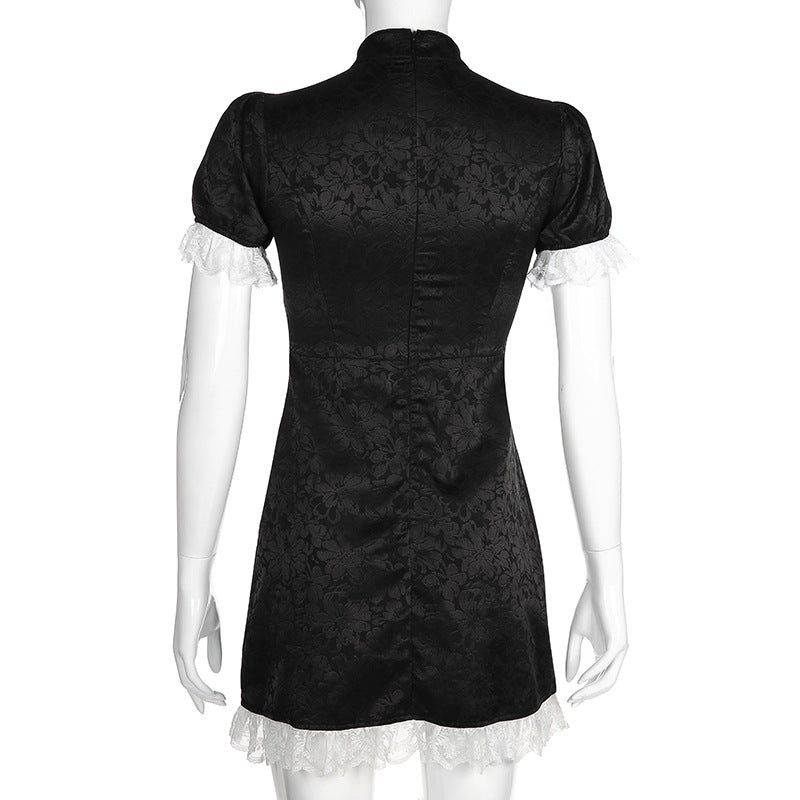 Sweet Short Sleeve High Waist Lace Dress