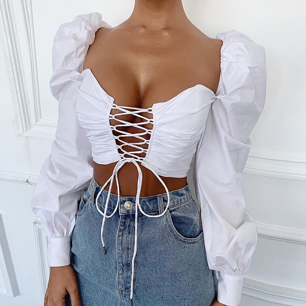White Wrapped Chest Long-Sleeved T-Shirt