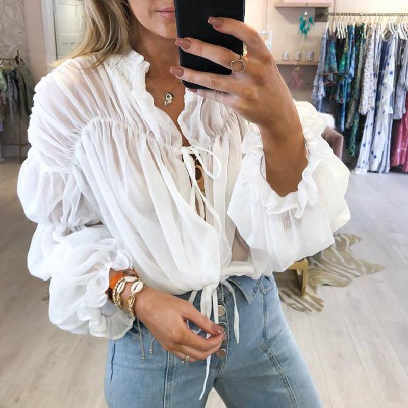 Women's Sexy Chiffon Long Sleeve Top