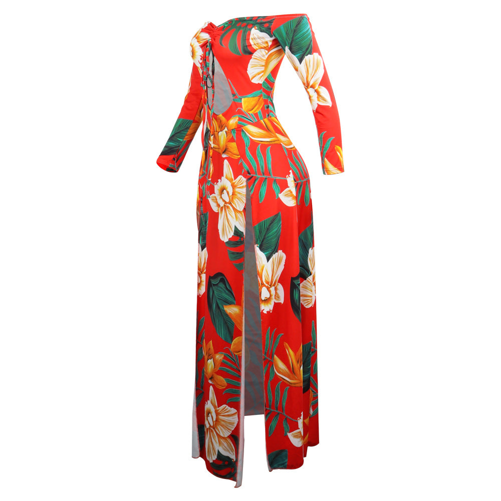 Sexy Irregular Strapless Printed Dress