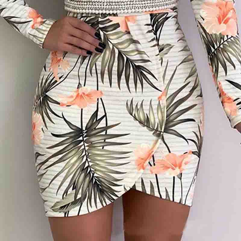 Deep V-Neck Printing Package Hip Dress